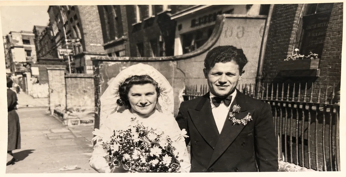 Yoine and Laya Tarko on their wedding day, 1949.